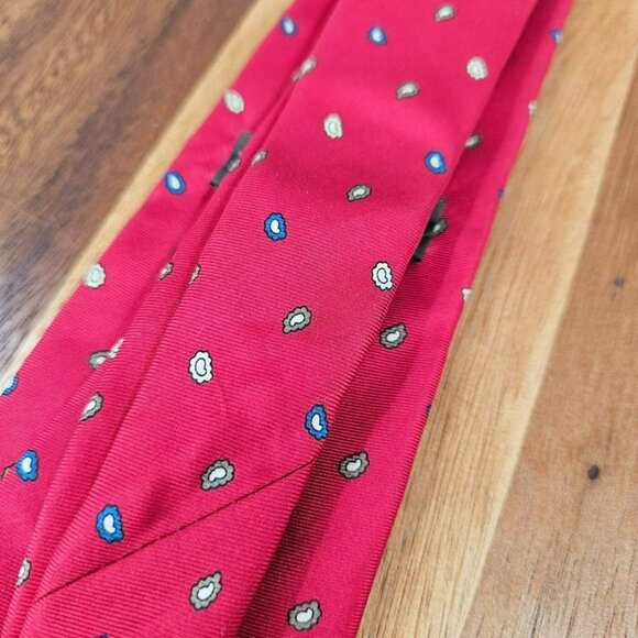 Yves Saint Laurent YSL Tie Red Blue Mini Paisley Print 100% Silk USA Made Gift - Picture 10 of 12